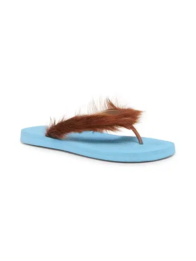 Marni Men's Long Calf Hair Flip-Flop Sandals - Leather Blue - Size 13 | Thumbnail 3