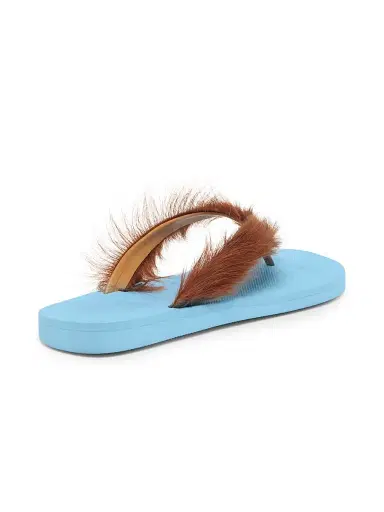Marni Men's Long Calf Hair Flip-Flop Sandals - Leather Blue - Size 13 | Thumbnail 4