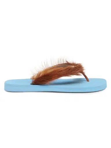 Marni Men's Long Calf Hair Flip-Flop Sandals - Leather Blue - Size 13 | Thumbnail 1