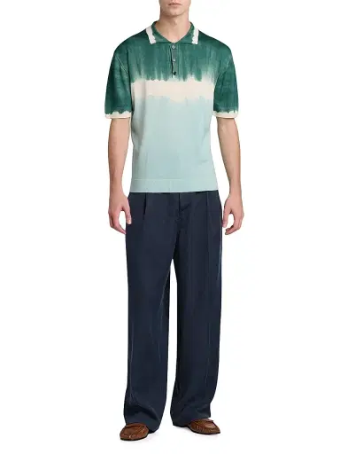 Marni Men's Dip-Dyed Wool-Silk Polo Shirt - Water Blue | Thumbnail 2