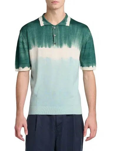 Marni Men's Dip-Dyed Wool-Silk Polo Shirt - Water Blue | Thumbnail 3
