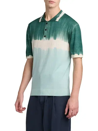 Marni Men's Dip-Dyed Wool-Silk Polo Shirt - Water Blue | Thumbnail 4