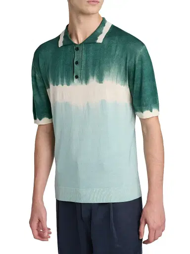 Marni Men's Dip-Dyed Wool-Silk Polo Shirt - Water Blue | Thumbnail 6