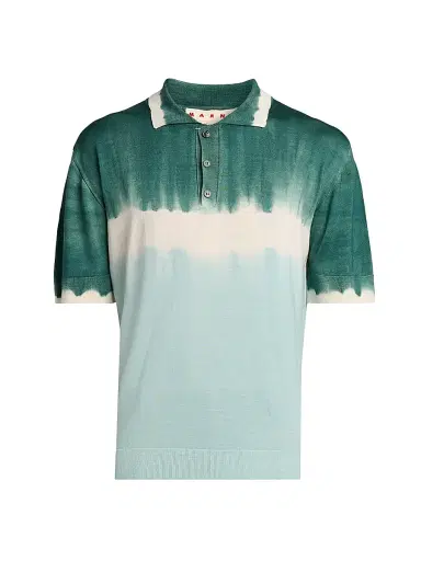 Marni Men's Dip-Dyed Wool-Silk Polo Shirt - Water Blue | Thumbnail 1