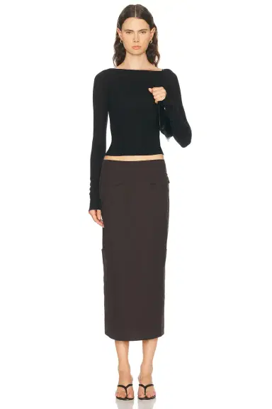 ÉTERNE Long Sleeve Boatneck Top | Thumbnail 4