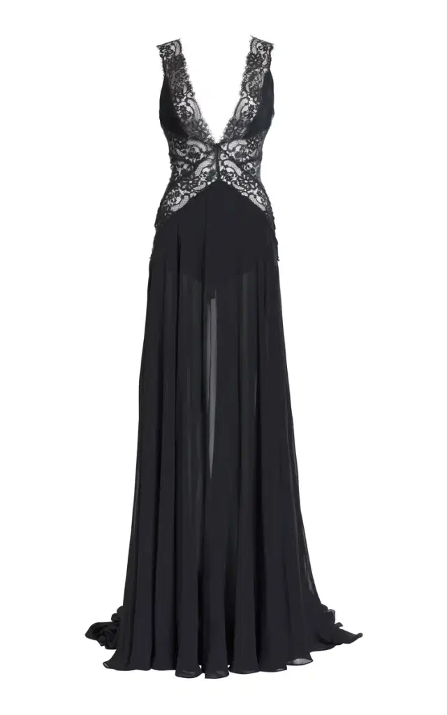 Double Georgette & Lace Long Dress