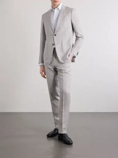 Zegna Slim-Fit Tapered Pleated Wool, Linen and Silk-Blend Suit Trousers - Men | Thumbnail 2