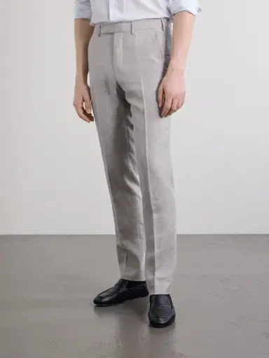 Zegna Slim-Fit Tapered Pleated Wool, Linen and Silk-Blend Suit Trousers - Men | Thumbnail 3