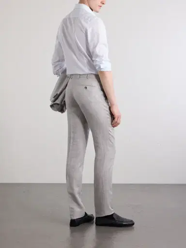 Zegna Slim-Fit Tapered Pleated Wool, Linen and Silk-Blend Suit Trousers - Men | Thumbnail 4