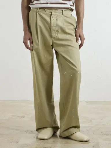 Auralee Wide-Leg Pleated Paint-Splattered Cotton-Twill Chinos - Men | Thumbnail 3 Auralee Wide-Leg Pleated Paint-Splattered Cotton-Twill Chinos - Men | Thumbnail 3