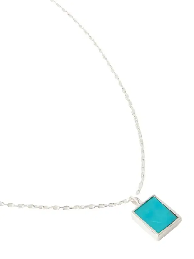 Rectangle Sterling Silver Turquoise Necklace - Men Rectangle Sterling Silver Turquoise Necklace - Men