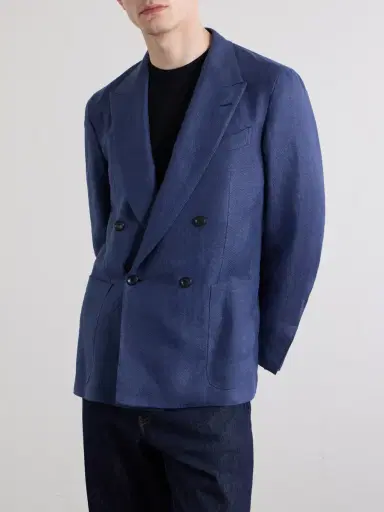 Zegna Double-Breasted Linen, Wool and Silk-Blend Blazer - Men | Thumbnail 3