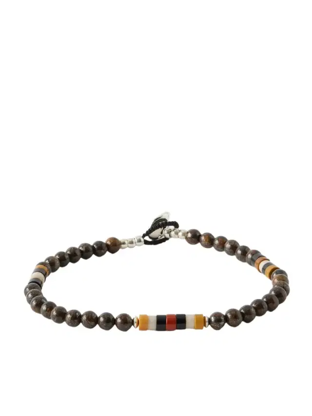 Mikia Sterling Silver Bronzite and Jasper Beaded Bracelet - Men
