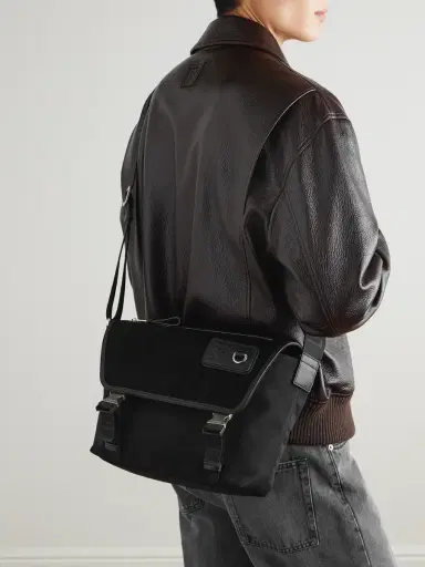 Loewe Leather-Trimmed Suede and Canvas Messenger Bag - Men | Thumbnail 2