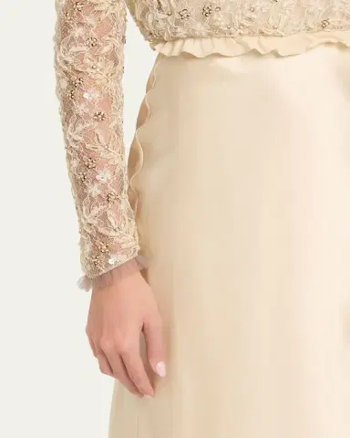 Valentino Garavani Embroidered Lace Long-Sleeve Silk Gown | Thumbnail 5