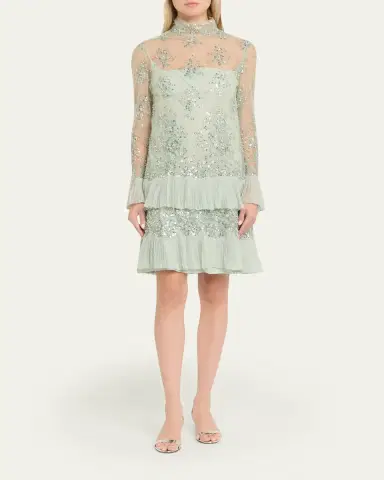 Valentino Garavani Floral Embroidered Long-Sleeve Ruffle Mini Dress | Thumbnail 2 Valentino Garavani Floral Embroidered Long-Sleeve Ruffle Mini Dress | Thumbnail 2