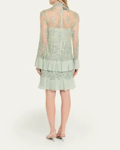Valentino Garavani Floral Embroidered Long-Sleeve Ruffle Mini Dress | Thumbnail 3 Valentino Garavani Floral Embroidered Long-Sleeve Ruffle Mini Dress | Thumbnail 3
