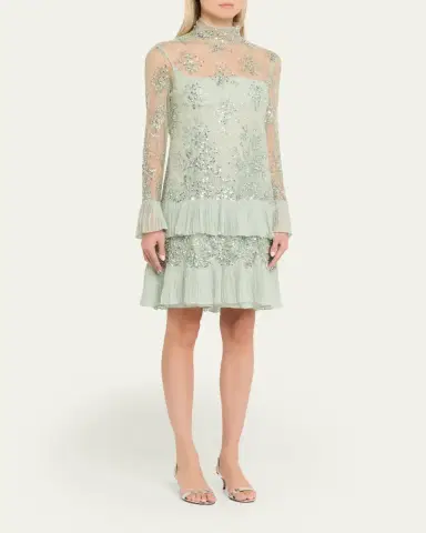 Valentino Garavani Floral Embroidered Long-Sleeve Ruffle Mini Dress | Thumbnail 4 Valentino Garavani Floral Embroidered Long-Sleeve Ruffle Mini Dress | Thumbnail 4
