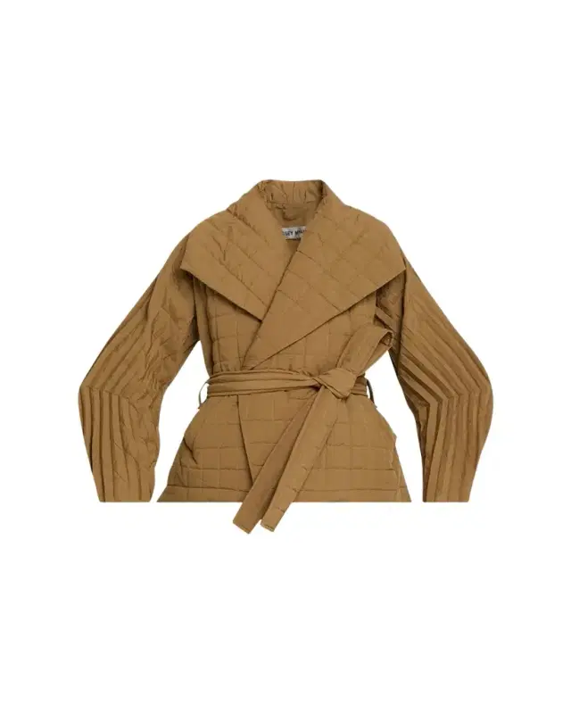 Pleated Structured Sleeve Quilted Wrap Jacket
