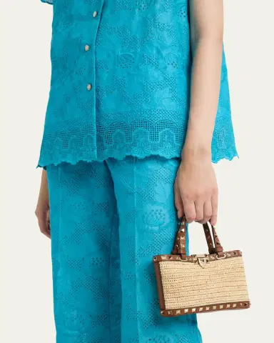 Valentino Garavani Mini Rockstud Viscose Raffia Top-Handle Bag | Thumbnail 2 Valentino Garavani Mini Rockstud Viscose Raffia Top-Handle Bag | Thumbnail 2
