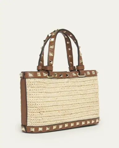 Valentino Garavani Mini Rockstud Viscose Raffia Top-Handle Bag | Thumbnail 3 Valentino Garavani Mini Rockstud Viscose Raffia Top-Handle Bag | Thumbnail 3