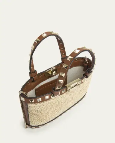 Valentino Garavani Mini Rockstud Viscose Raffia Top-Handle Bag | Thumbnail 4 Valentino Garavani Mini Rockstud Viscose Raffia Top-Handle Bag | Thumbnail 4