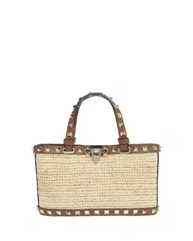 Valentino Garavani Mini Rockstud Viscose Raffia Top-Handle Bag | Thumbnail 1 Valentino Garavani Mini Rockstud Viscose Raffia Top-Handle Bag | Thumbnail 1