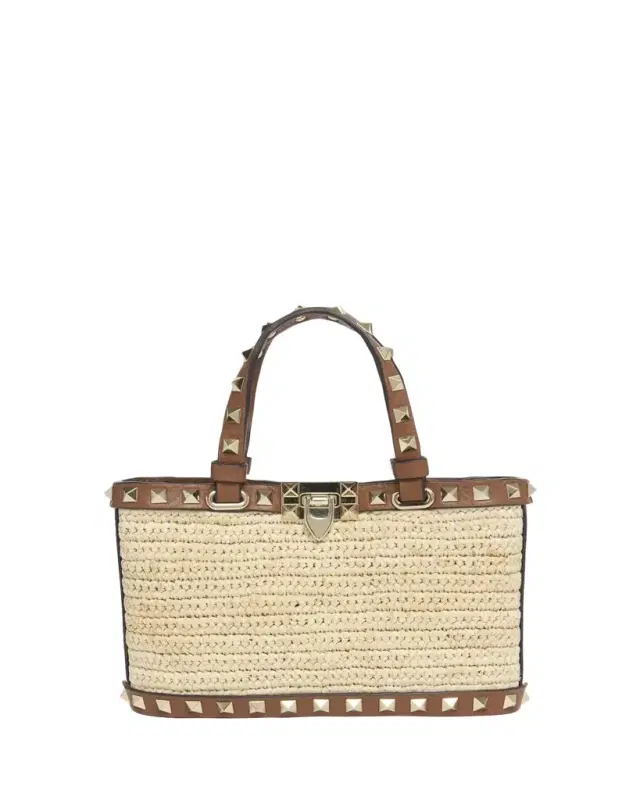 Mini Rockstud Viscose Raffia Top-Handle Bag
