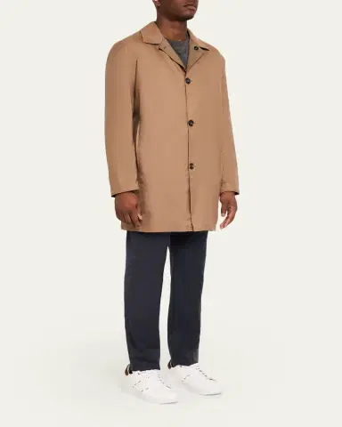 Kiton Men's Wool and Silk Herringbone Reversible Raincoat | Thumbnail 2