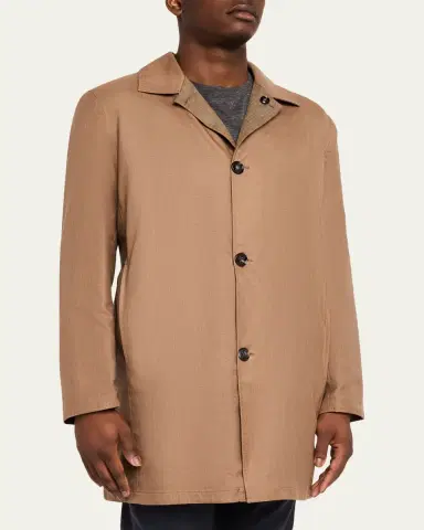 Kiton Men's Wool and Silk Herringbone Reversible Raincoat | Thumbnail 4