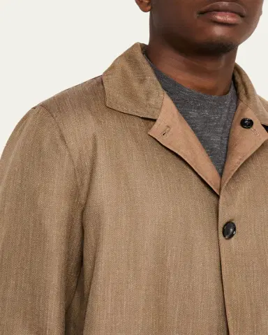 Kiton Men's Wool and Silk Herringbone Reversible Raincoat | Thumbnail 5