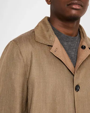 Kiton Men's Wool and Silk Herringbone Reversible Raincoat | Thumbnail 9