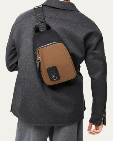 LOEWE Men's Flex Canvas and Suede Sling Bag | Thumbnail 4