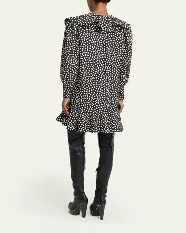 Chloé Dots-Print Silk Jacquard Capelet Long-Sleeve Mini Dress | Thumbnail 3 Chloé Dots-Print Silk Jacquard Capelet Long-Sleeve Mini Dress | Thumbnail 3
