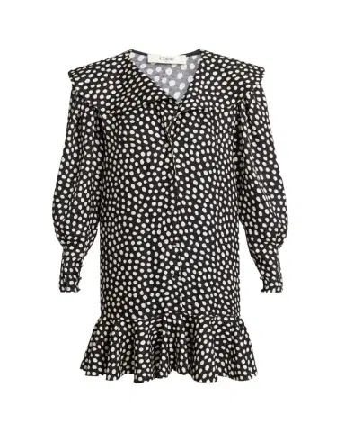 Chloé Dots-Print Silk Jacquard Capelet Long-Sleeve Mini Dress | Thumbnail 1 Chloé Dots-Print Silk Jacquard Capelet Long-Sleeve Mini Dress | Thumbnail 1
