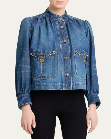 Chloé Horse-Pendant Gathered Denim Jacket | Thumbnail 4 Chloé Horse-Pendant Gathered Denim Jacket | Thumbnail 4