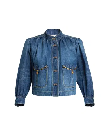 Chloé Horse-Pendant Gathered Denim Jacket | Thumbnail 1 Chloé Horse-Pendant Gathered Denim Jacket | Thumbnail 1