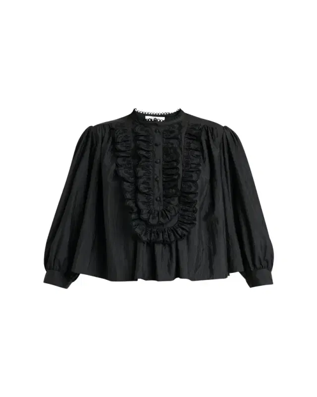 Chloe Embroidered Ruffle Taffeta Blouse