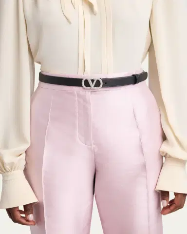 Valentino Garavani Crystal VLogo Leather Belt, 20mm | Thumbnail 2