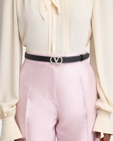 Valentino Garavani Crystal VLogo Leather Belt, 20mm | Thumbnail 3