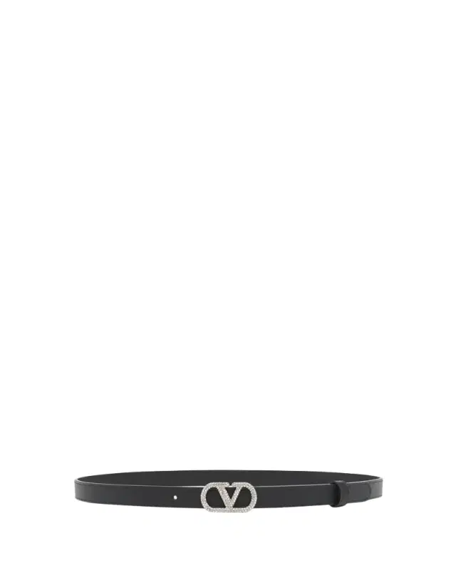 Valentino Garavani Crystal VLogo Leather Belt, 20mm