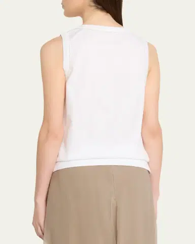 Brunello Cucinelli Metallic Stitched Scoop-Neck Cotton Stretch Tank Top | Thumbnail 3