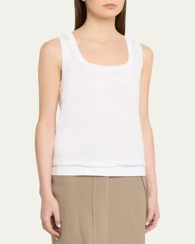 Brunello Cucinelli Metallic Stitched Scoop-Neck Cotton Stretch Tank Top | Thumbnail 4