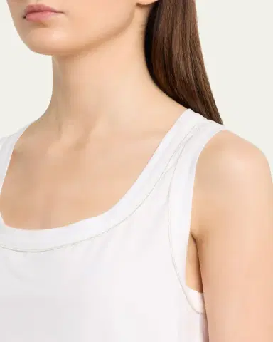 Brunello Cucinelli Metallic Stitched Scoop-Neck Cotton Stretch Tank Top | Thumbnail 5