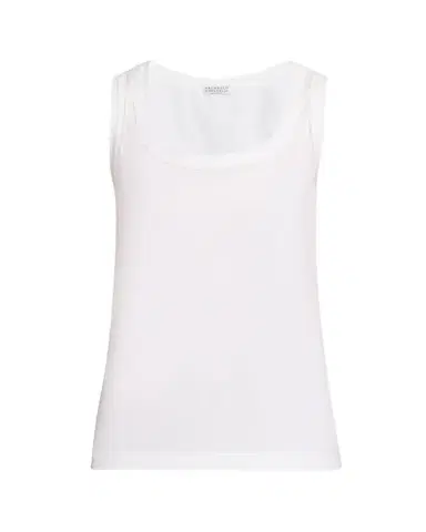 Brunello Cucinelli Metallic Stitched Scoop-Neck Cotton Stretch Tank Top | Thumbnail 1