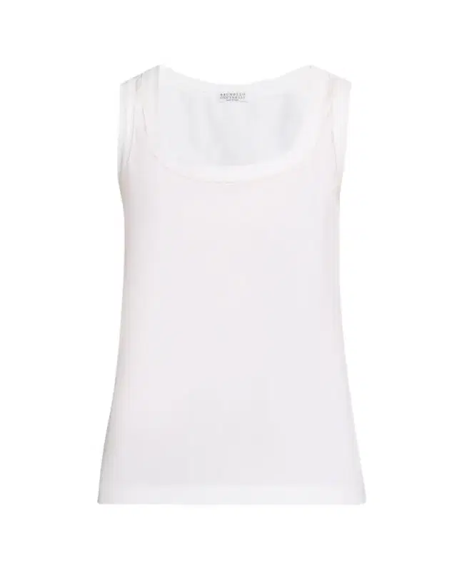 Brunello Cucinelli Metallic Stitched Scoop-Neck Cotton Stretch Tank Top