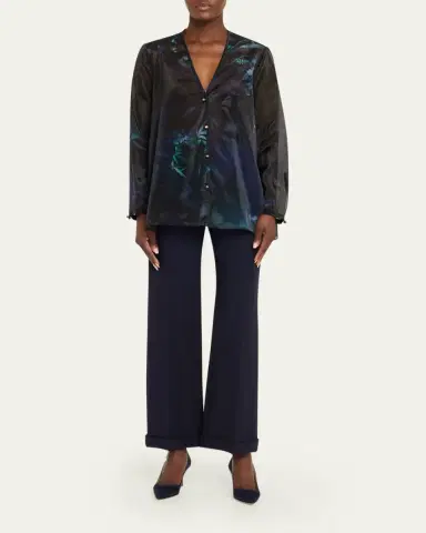 Giorgio Armani Shimmering Floral Charmeuse Button-Down Shirt | Thumbnail 2 Giorgio Armani Shimmering Floral Charmeuse Button-Down Shirt | Thumbnail 2