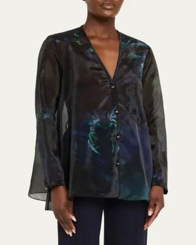 Giorgio Armani Shimmering Floral Charmeuse Button-Down Shirt | Thumbnail 4 Giorgio Armani Shimmering Floral Charmeuse Button-Down Shirt | Thumbnail 4
