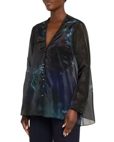 Giorgio Armani Shimmering Floral Charmeuse Button-Down Shirt | Thumbnail 8 Giorgio Armani Shimmering Floral Charmeuse Button-Down Shirt | Thumbnail 8