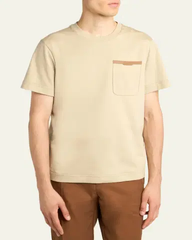 Moncler Men's Leather-Trim Pocket Cotton T-Shirt | Thumbnail 4 Moncler Men's Leather-Trim Pocket Cotton T-Shirt | Thumbnail 4